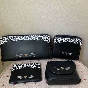 Kate Spade New York Meow Cat Black Wallet Coin Purse Bundle